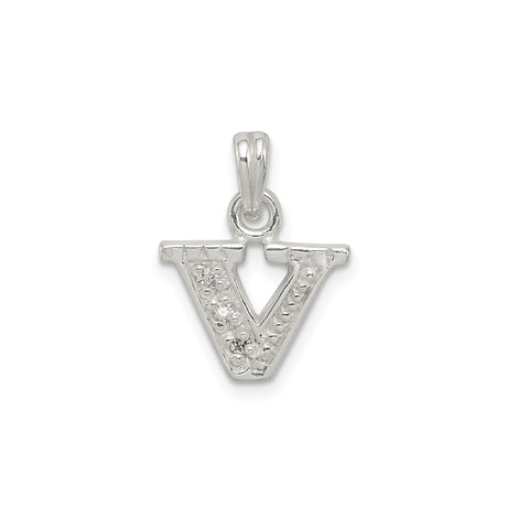 Sterling Silver V Pendant with Cubic Zirconia, Dainty Initial Charm Jewelry for Women
