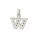 Sterling Silver W Pendant with Cubic Zirconia, Diamond-Cut Accents, Initial Letter Charm