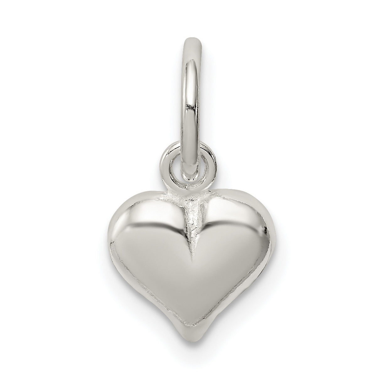 Sterling Silver Heart Charm Pendant with Polished 3D Design for Women