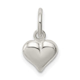 Sterling Silver Heart Charm Pendant with Polished 3D Design for Women