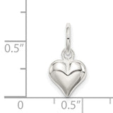 Sterling Silver Heart Charm Pendant with Polished 3D Design for Women