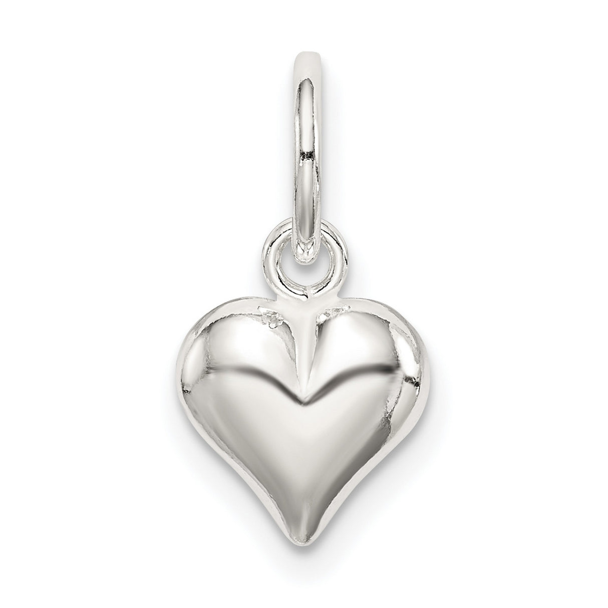 Sterling Silver Heart Charm Pendant with Polished 3D Design for Women