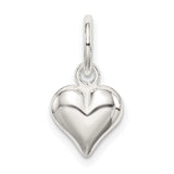 Sterling Silver Heart Charm Pendant with Polished 3D Design for Women