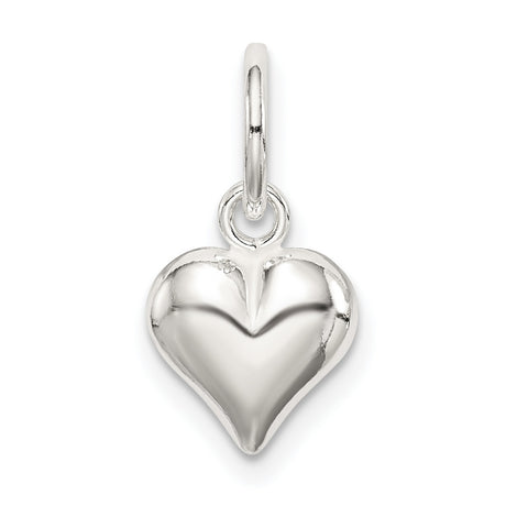Sterling Silver Heart Charm Pendant with Polished 3D Design for Women
