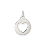 Sterling Silver Open Heart Pendant, Polished Circle with Cutout Heart Design for Women