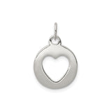 Sterling Silver Open Heart Pendant, Polished Circle with Cutout Heart Design for Women