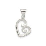 Sterling Silver Heart Pendant with Open Swirl Design, Romantic Feminine Jewelry for Women