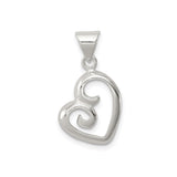 Sterling Silver Heart Pendant with Open Swirl Design, Romantic Feminine Jewelry for Women