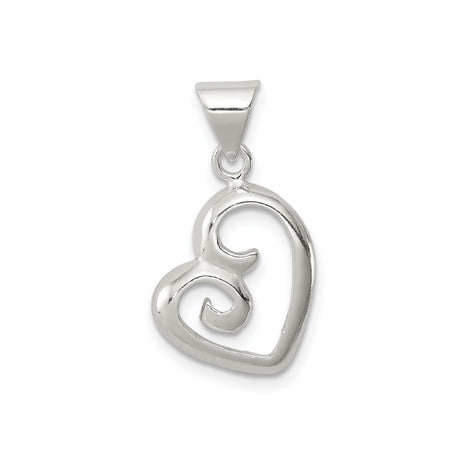 Sterling Silver Heart Pendant with Open Swirl Design, Romantic Feminine Jewelry for Women
