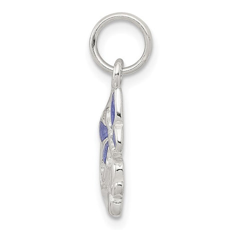 Sterling Silver Mom Pendant Charm with Purple Enamel Butterfly Accent, Script Design