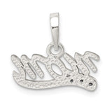 Sterling Silver Mom Pendant with Cubic Zirconia, Cursive Script Family Jewelry for Women