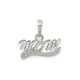 Sterling Silver Mom Pendant with Cubic Zirconia, Cursive Script Family Jewelry for Women