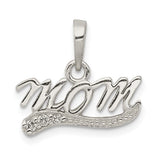 Sterling Silver Mom Pendant with Cubic Zirconia, Cursive Script Family Jewelry for Women