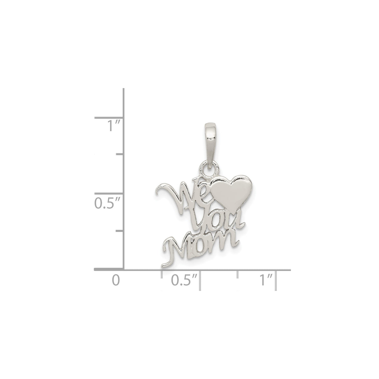 Sterling Silver Mom Pendant with Heart Symbol and We Love You Sentiment Charm