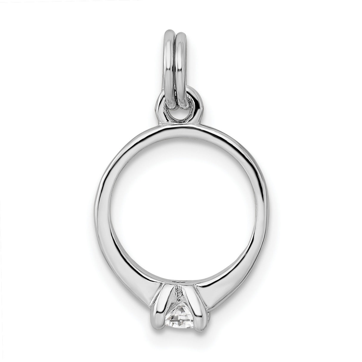Sterling Silver Engagement Ring Charm Pendant with Cubic Zirconia, Solitaire Style