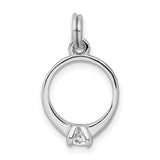 Sterling Silver Engagement Ring Charm Pendant with Cubic Zirconia, Solitaire Style