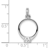 Sterling Silver Engagement Ring Charm Pendant with Cubic Zirconia, Solitaire Style