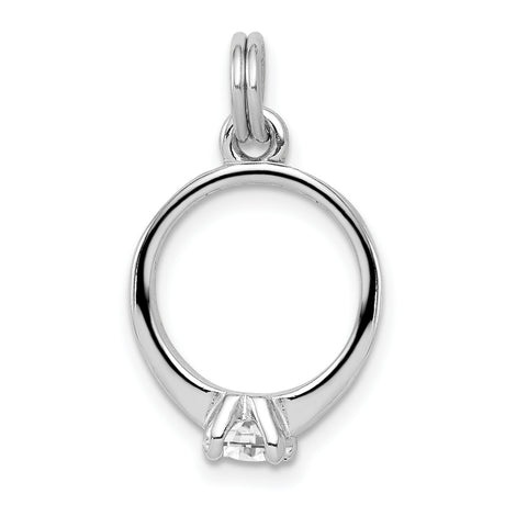 Sterling Silver Engagement Ring Charm Pendant with Cubic Zirconia, Solitaire Style