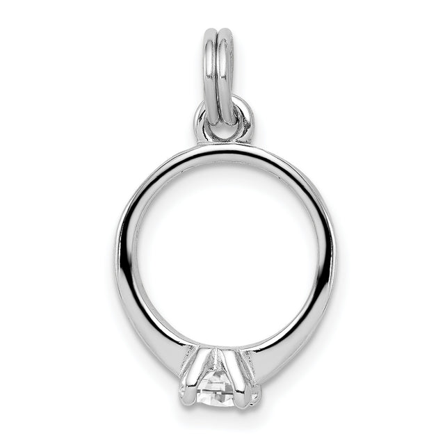 Sterling Silver Engagement Ring Charm Pendant with Cubic Zirconia, Solitaire Style