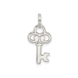 Sterling Silver Key Pendant with Vintage Heart Design, Symbolic Charm for Women