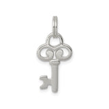 Sterling Silver Key Pendant with Vintage Heart Design, Symbolic Charm for Women