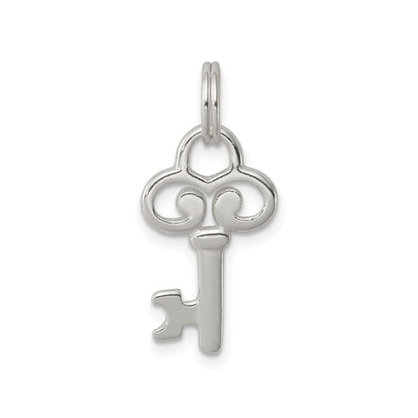 Sterling Silver Key Pendant with Vintage Heart Design, Symbolic Charm for Women
