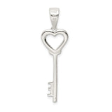 Sterling Silver Heart Key Pendant with Open Heart Charm Design, Minimalist Romantic Jewelry for Women