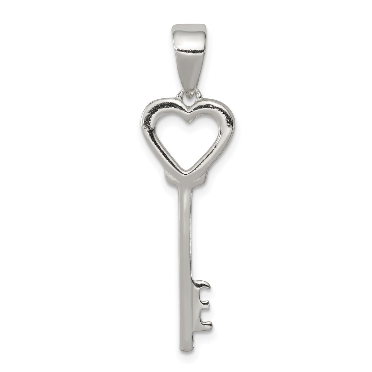 Sterling Silver Heart Key Pendant with Open Heart Charm Design, Minimalist Romantic Jewelry for Women