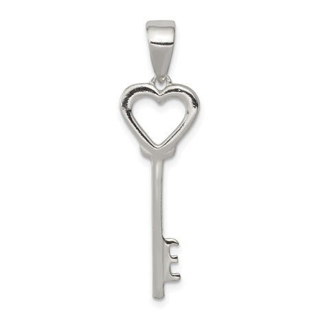 Sterling Silver Heart Key Pendant with Open Heart Charm Design, Minimalist Romantic Jewelry for Women