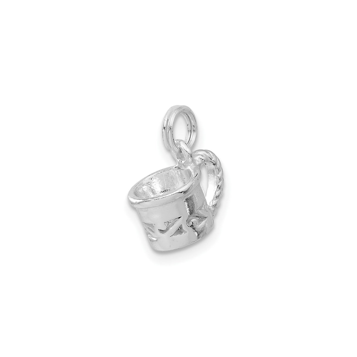 Sterling Silver Bucket Charm Pendant with Vine Motif and Leaf Engraving