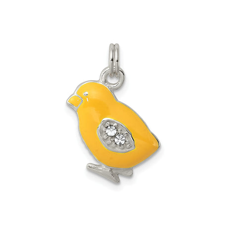 Sterling Silver Bird Pendant with Crystal Accents and Enamel Finish, Joy and Freedom Theme