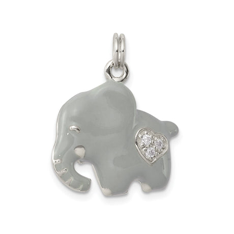 Sterling Silver Elephant Pendant with Cubic Zirconia and Heart Detail