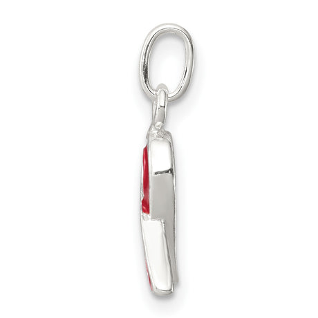 Red Enameled Awareness Charm Pendant in Real 925 Sterling Silver