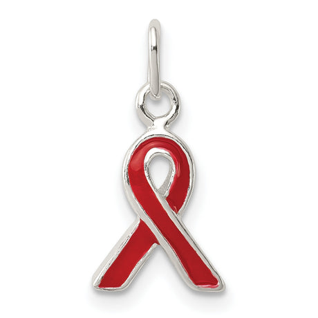 Red Enameled Awareness Charm Pendant in Real 925 Sterling Silver