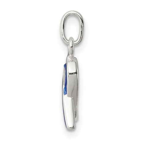 Sterling Silver Awareness Ribbon Pendant with Blue Enamel, Support Symbol for Colon Cancer or Advocacy