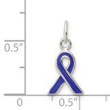 Sterling Silver Awareness Ribbon Pendant with Blue Enamel, Support Symbol for Colon Cancer or Advocacy