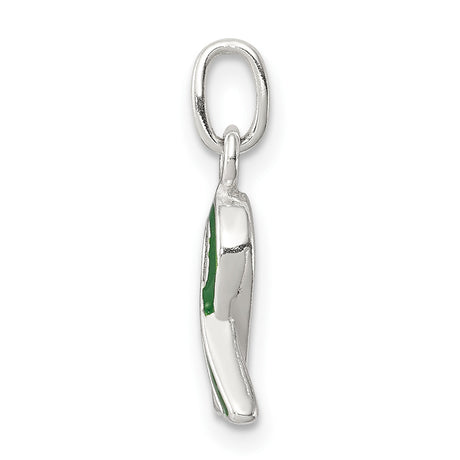 Sterling Silver Awareness Ribbon Pendant with Green Enamel for Mental Health and Organ Donation