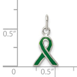 Sterling Silver Awareness Ribbon Pendant with Green Enamel for Mental Health and Organ Donation