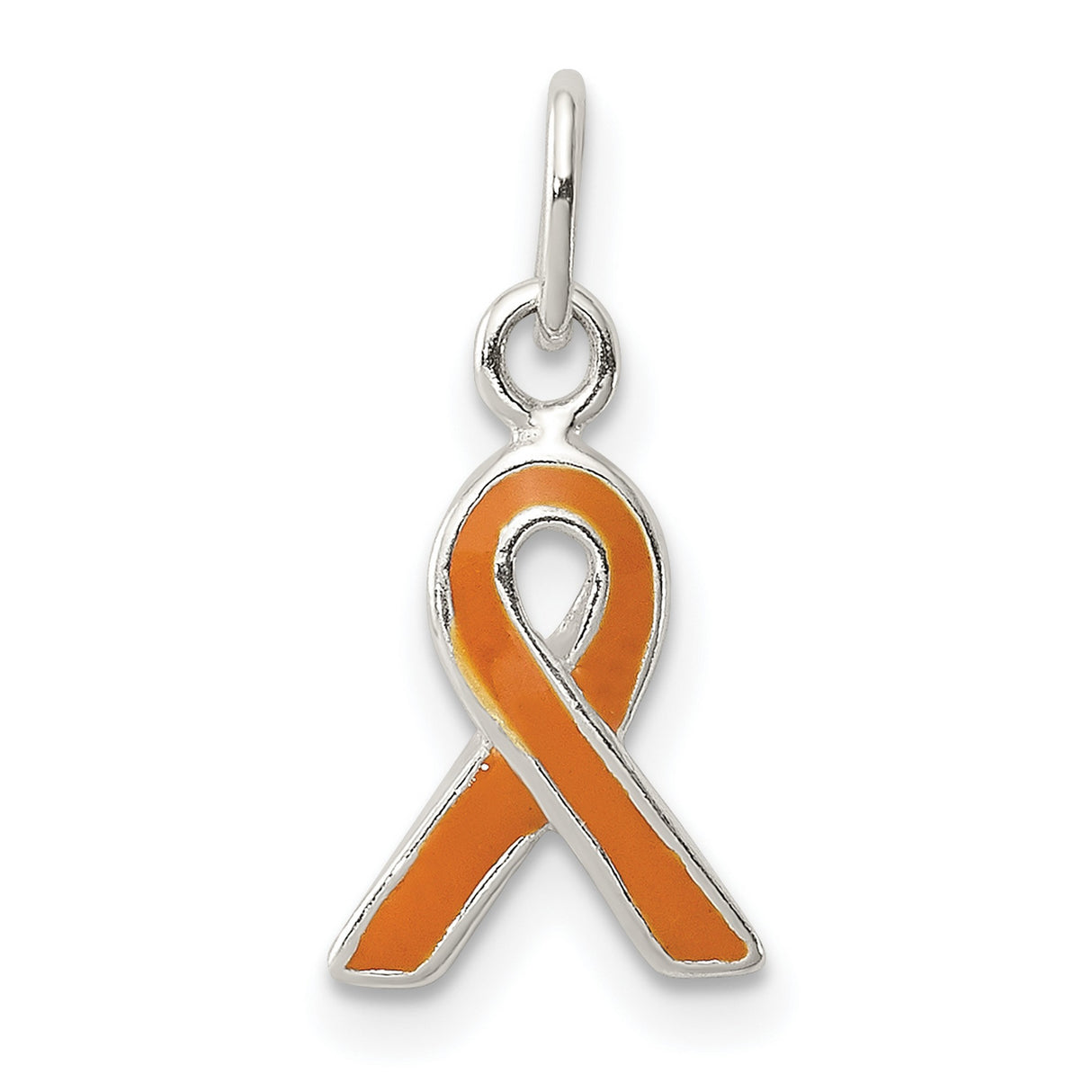 Sterling Silver Pendant with Orange Awareness Ribbon and Enamel Fill for Health Causes