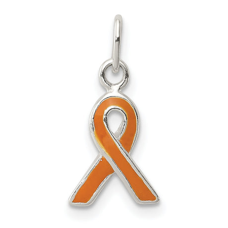 Sterling Silver Pendant with Orange Awareness Ribbon and Enamel Fill for Health Causes