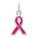 Sterling Silver Pink Ribbon Pendant Charm, Breast Cancer Awareness Jewelry for Women