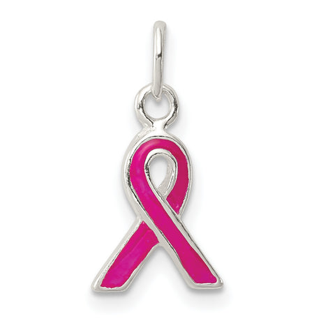 Sterling Silver Pink Ribbon Pendant Charm, Breast Cancer Awareness Jewelry for Women