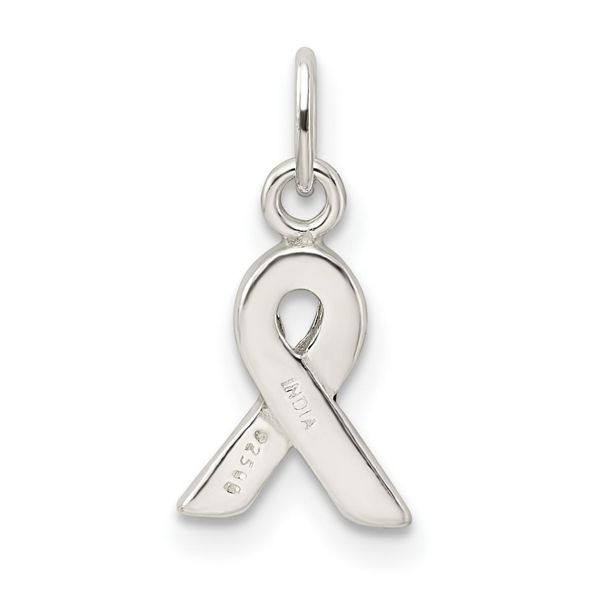Sterling Silver Awareness Ribbon Pendant with Dark Red Enamel, Multiple Myeloma and Heart Health Theme