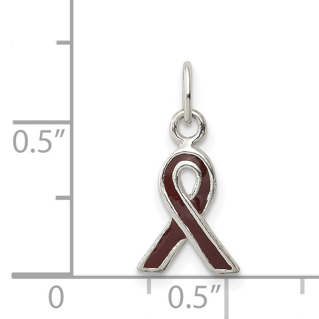 Sterling Silver Awareness Ribbon Pendant with Dark Red Enamel, Multiple Myeloma and Heart Health Theme