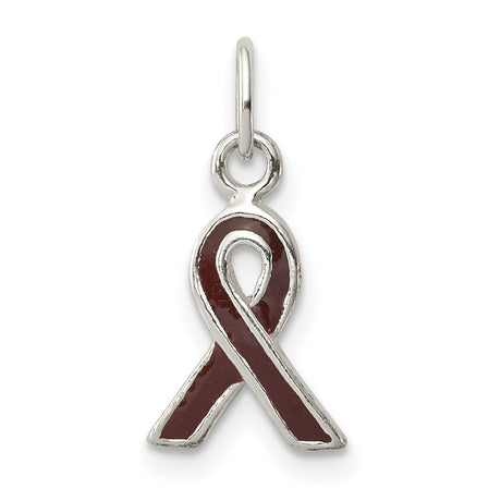 Sterling Silver Awareness Ribbon Pendant with Dark Red Enamel, Multiple Myeloma and Heart Health Theme
