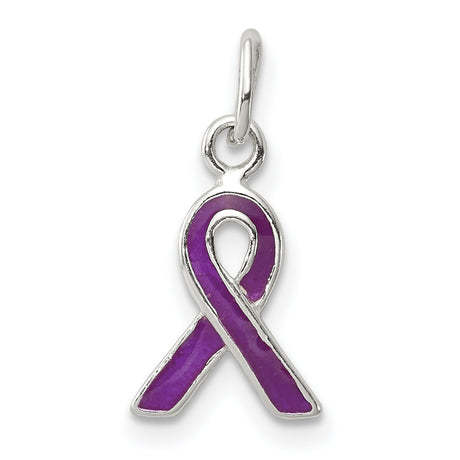 Sterling Silver Awareness Pendant with Purple Enamel Ribbon, Symbolic Jewelry for Women