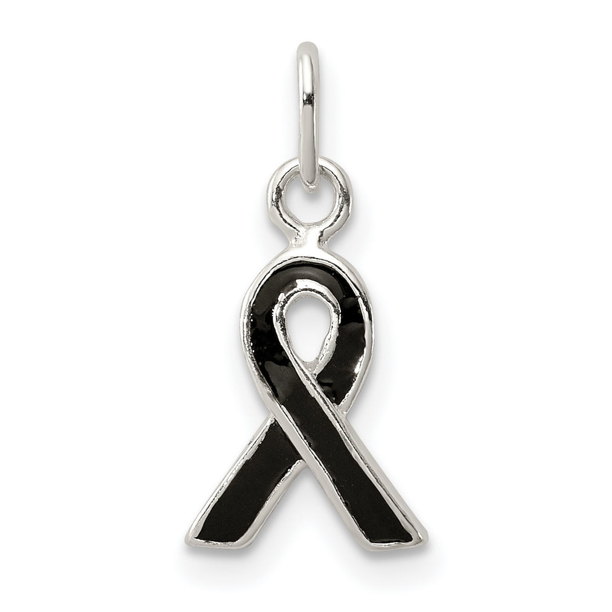 Sterling Silver Awareness Ribbon Pendant with Black Enamel, Memorial and Grief Support Jewelry