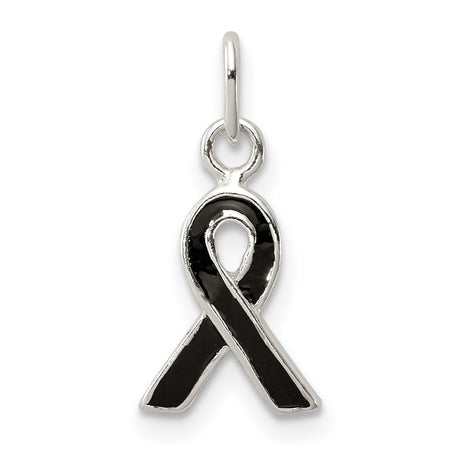 Sterling Silver Awareness Ribbon Pendant with Black Enamel, Memorial and Grief Support Jewelry
