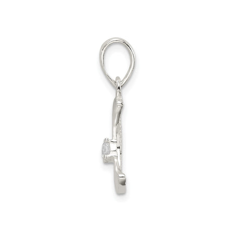 Sterling Silver Crescent Moon Pendant with Cubic Zirconia, Celestial Boho Necklace for Women