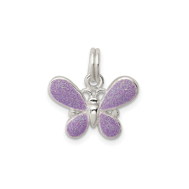 Sterling Silver Butterfly Pendant with Purple Enamel Wings, Nature Theme Jewelry for Women and Girls